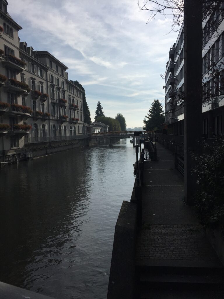 A River with Buildings and Trees